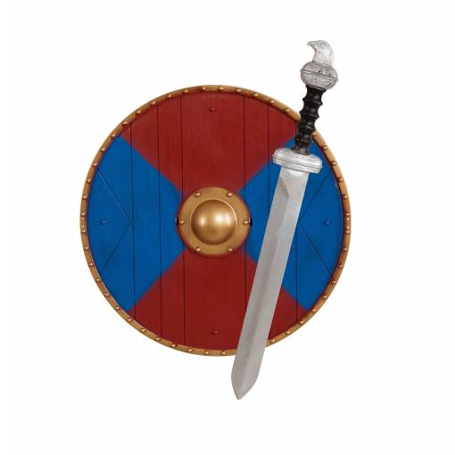 Vikingský meč a štít - Červeno modrý