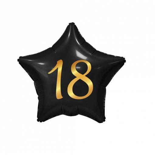 Fóliový balónik hviezda - Čierny s číslom 18