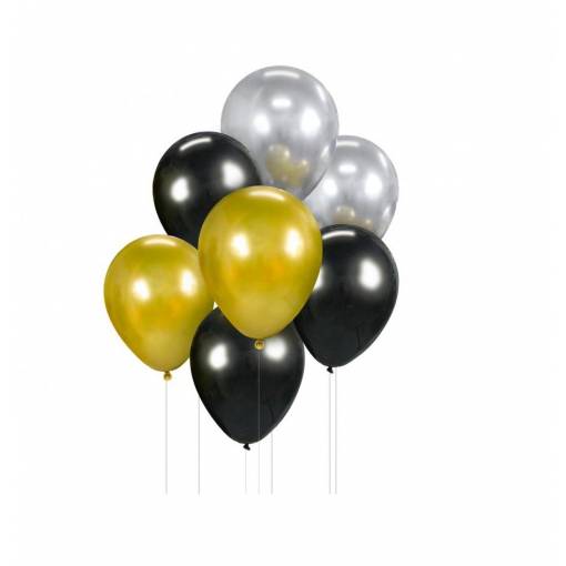 Sada balónikov - Čierne, zlaté a strieborné, 7 kusov