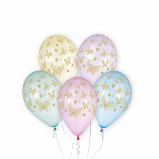 Priehľadné héliové balóniky 13" - Motýle, 5 kusov