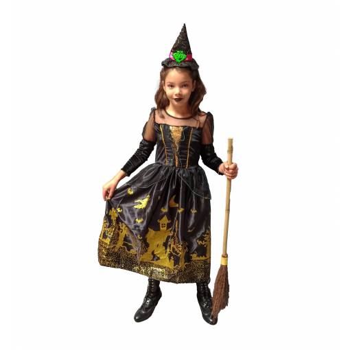 Detský kostým - Čierno-zlatá čarodejnica 128