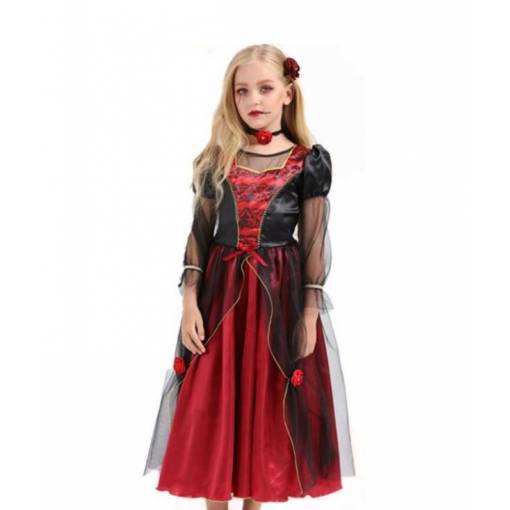 Detský kostým - Čierno-červená čarodejnica 140