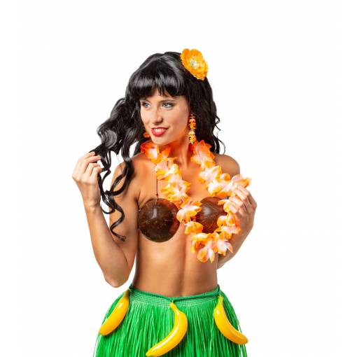 Havajský veniec, náušnice, spona do vlasov - Oranžová