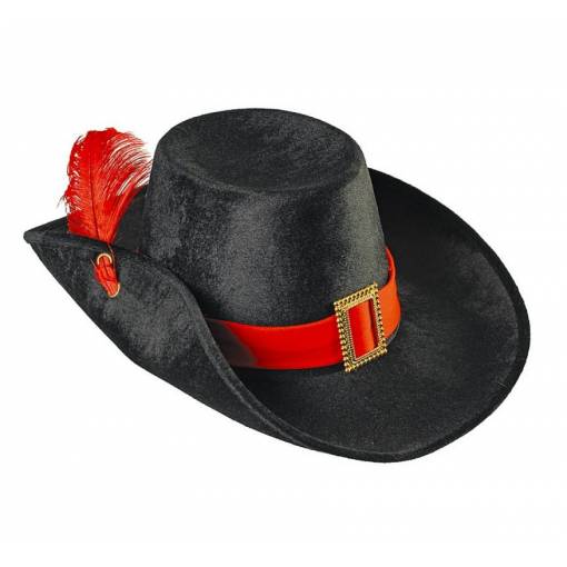 Mušketiersky klobúk - Čierny s červenými detailmi
