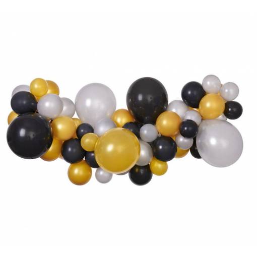 Balóniková girlanda - Čierna, strieborná a zlatá, 65 balónikov
