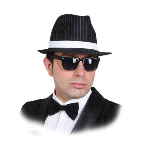 Foto - Gangster klobúk - Čierny s bielymi prúžkami