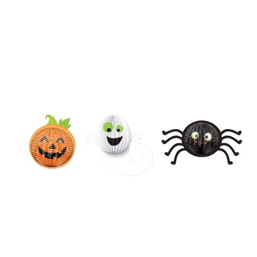 Foto - Sada 3 závěsných halloweenských dekorací – Netopýří, duch a pavúk