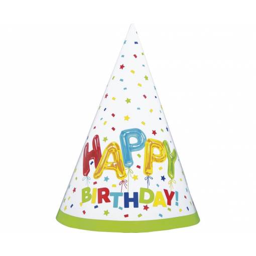 Papierové čiapky - Happy Birthday, 6 kusov