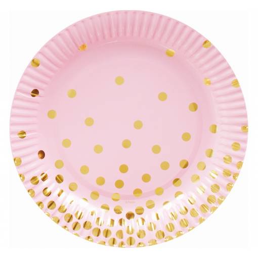 Papierové tanieriky - Bodkované, ružové 6 kusov